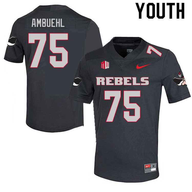 Youth #75 Anton Ambuehl UNLV Rebels College Football Jerseys Sale-Charcoal